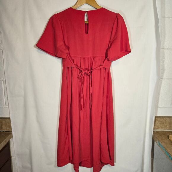 Vintage Jojo Mamen Bebe Red Layered Embroidered Midi Dress Bohemian Easter 8 - Picture 6 of 11